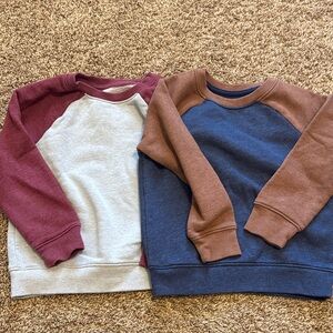 Set of 2 Kids Colorblock Raglan Sweatshirt - Blue & Brown / Gray & Maroon